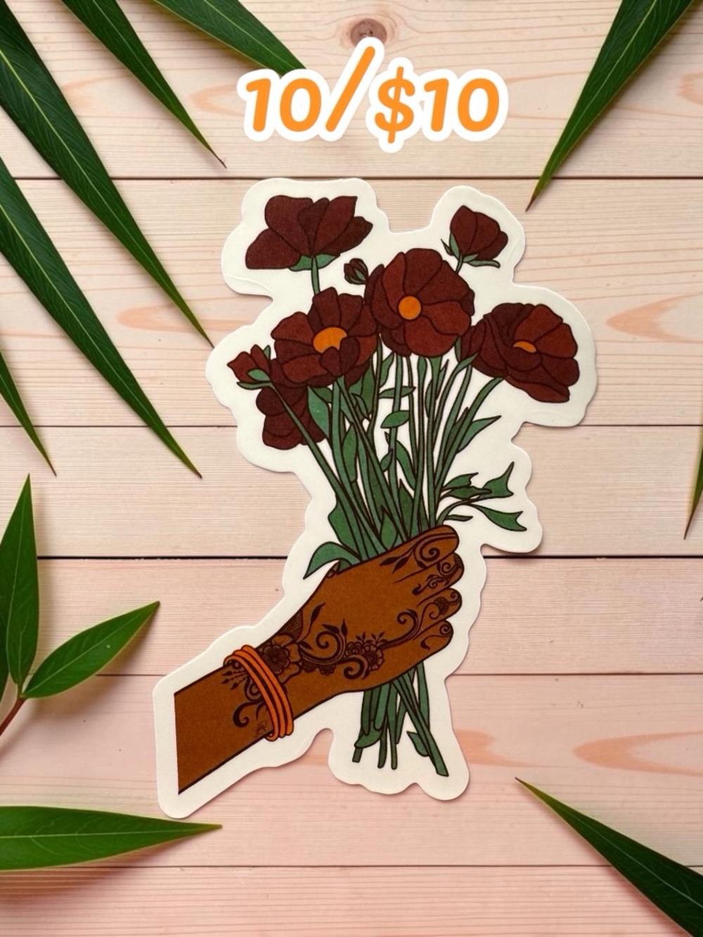 10 / $10 Henna Hand Flower Bouquet Sticker – Boho Floral Vinyl Decal Beautiful